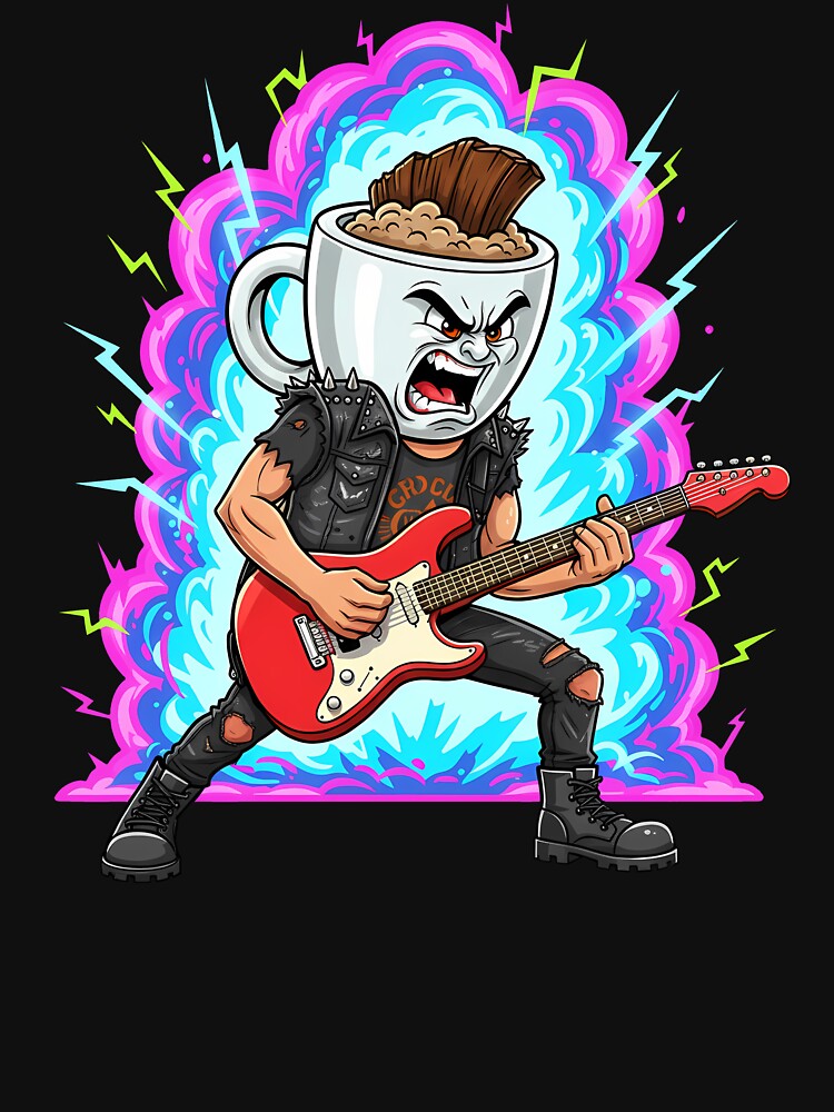 Angry Coffee Cup Rock Guitar Cartoon Illustration by hn79