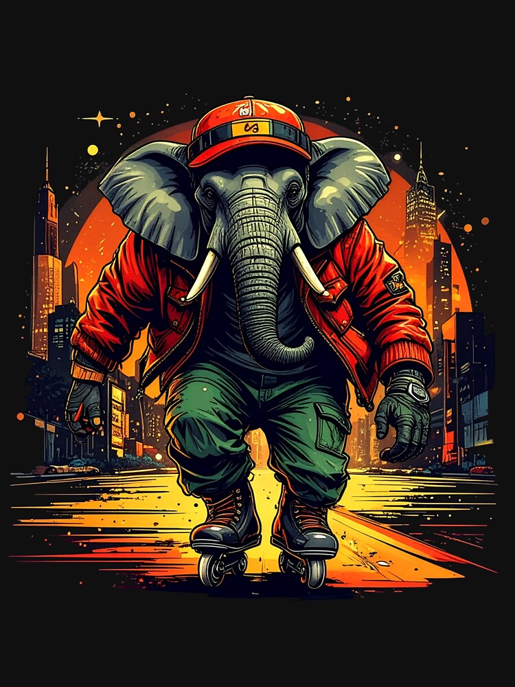 Elephant roller-skating  city dawn by Wavynor