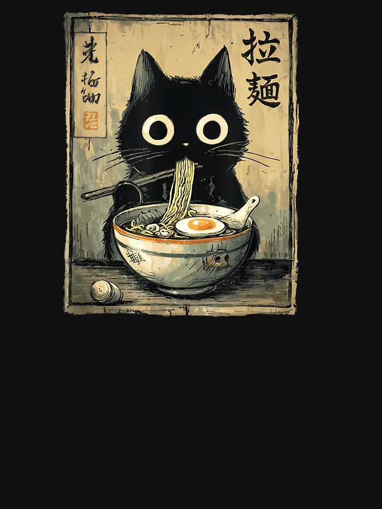 Kawaii Ramen Cat Retro Japanese Noodles Artwork by cawtoon