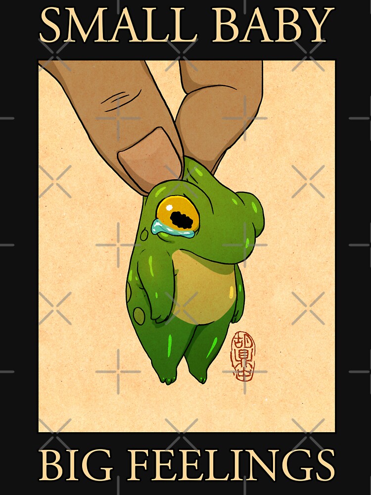 small baby big feelings cute frog artwork asian japanese chinese style drawing transparent bg by DingHuArt