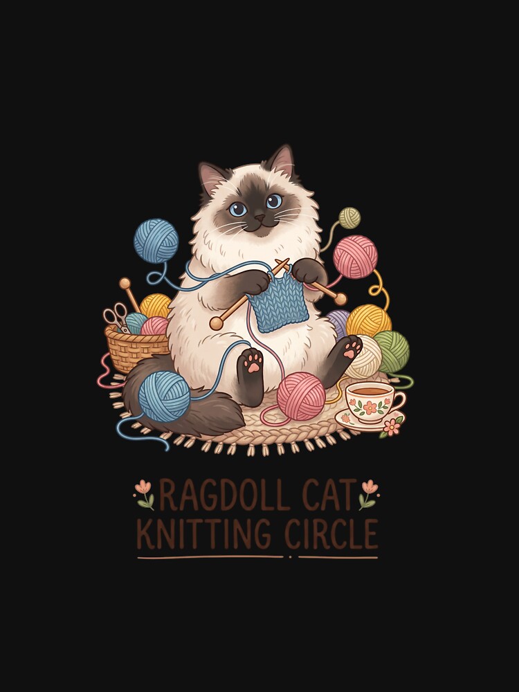 Ragdoll Cat Knitting Circle Wool Yarn Crafting by PictoVibe