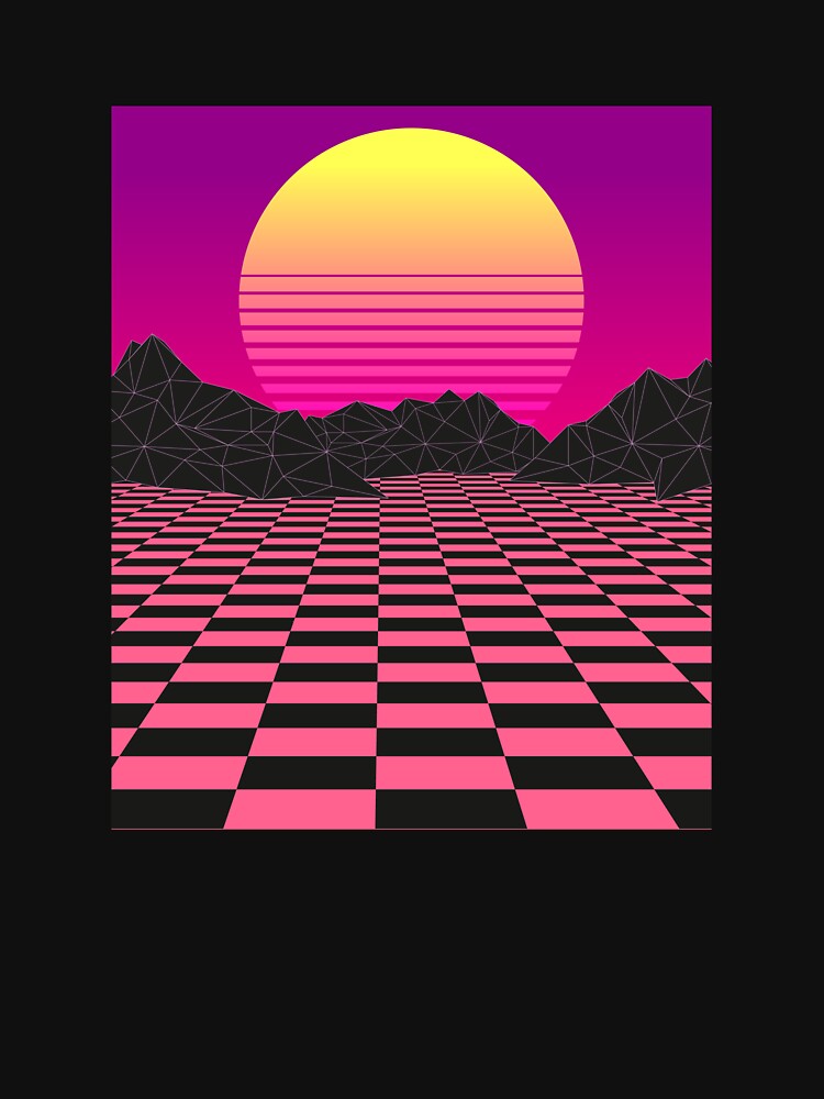 Sunset Mountains on Retro Pink Checkerboard by Jay Bayne