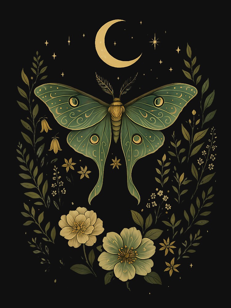 Vintage Grunge Luna Moth Floral by verinanawaffb