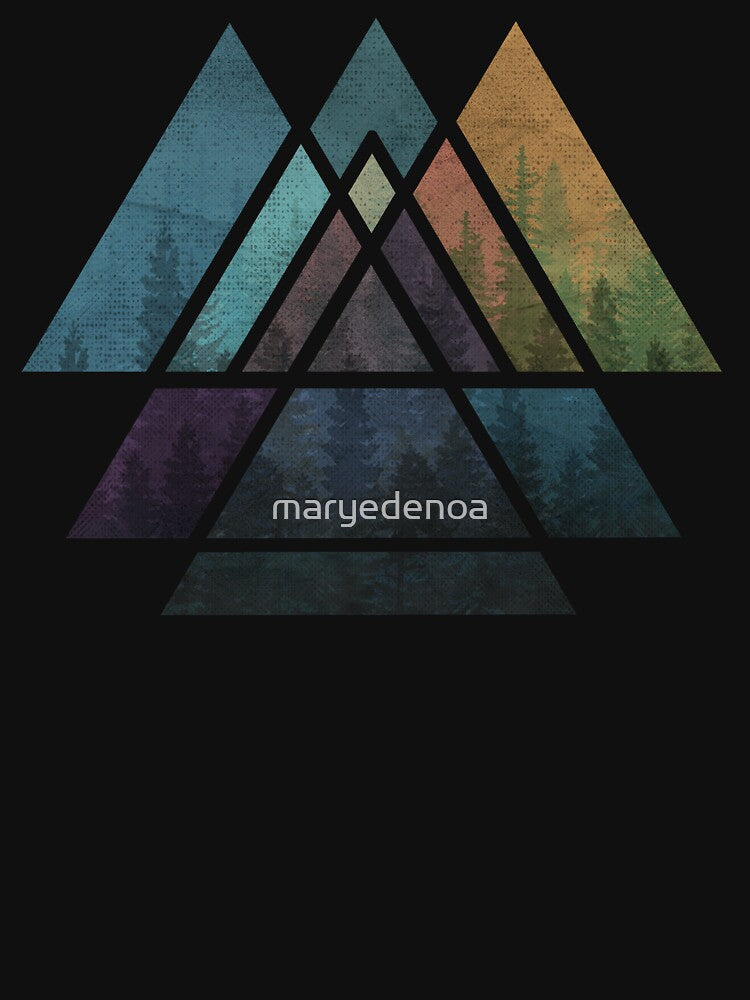 Sacred Geometric Triangles - Colorful Grunge Misty Forest by maryedenoa