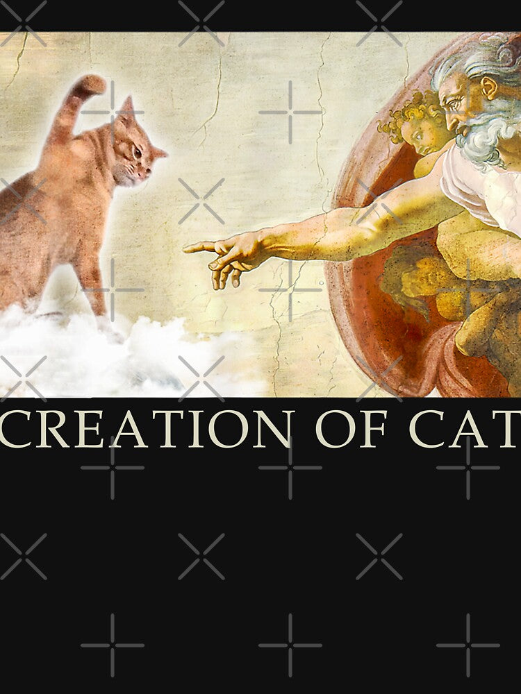 Funny Cat God Creation of Adam Meme Michelangelo Jesus Art Graphic by Damcoc