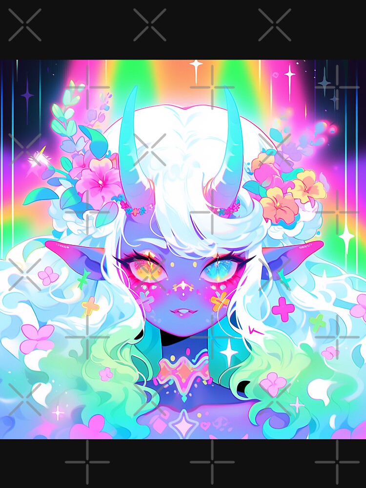 Rainbow Kawaii Floral Fantasy Anime Girl by bubblegoth