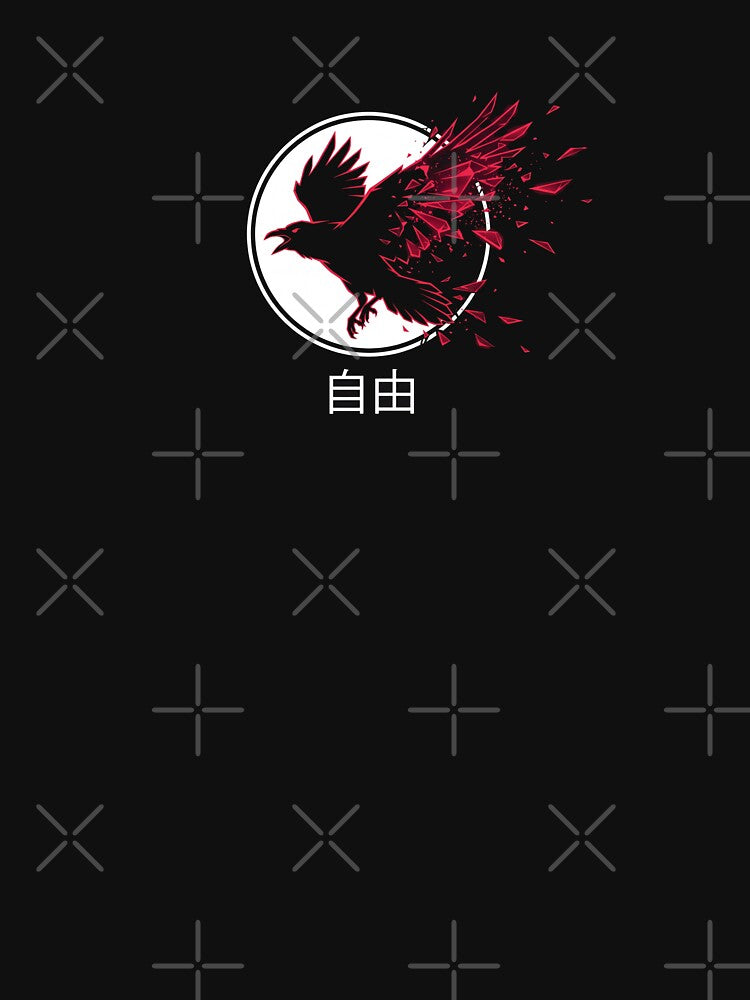 Japanese Streetwear Red Raven Kanji Freedom by Oommen Studio