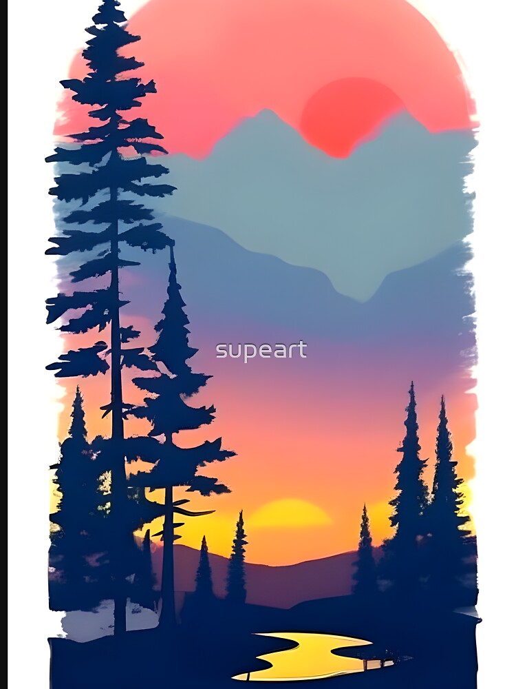 Enhance Your Space with Our Beautiful Collection of Minimalist Landscape Sunrise View and Trees Prints by supeart