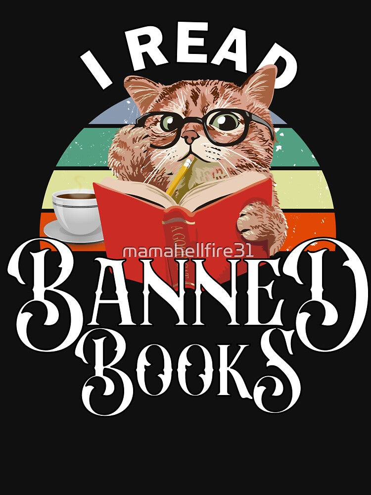 Cat Reading Banned Book, I Read Banned Books by mamahellfire31