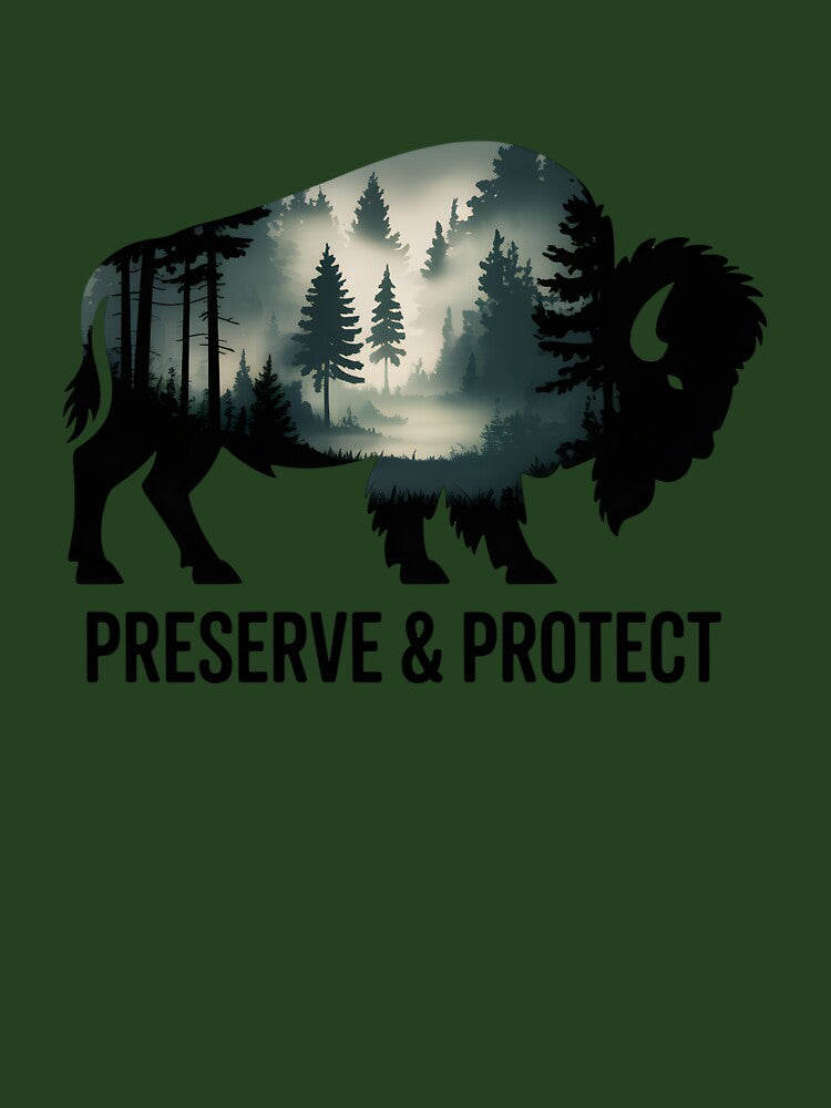 Preserve & Protect Nature Double Exposure Bison Silhouette Trees Forest Save the Environment Climate Change Wilderness Hiking Camping by ArcticFoxStudio