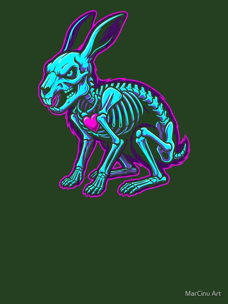 Neon Skeleton Rabbit Cyberpunk X-Ray Heart by MarCinu Art