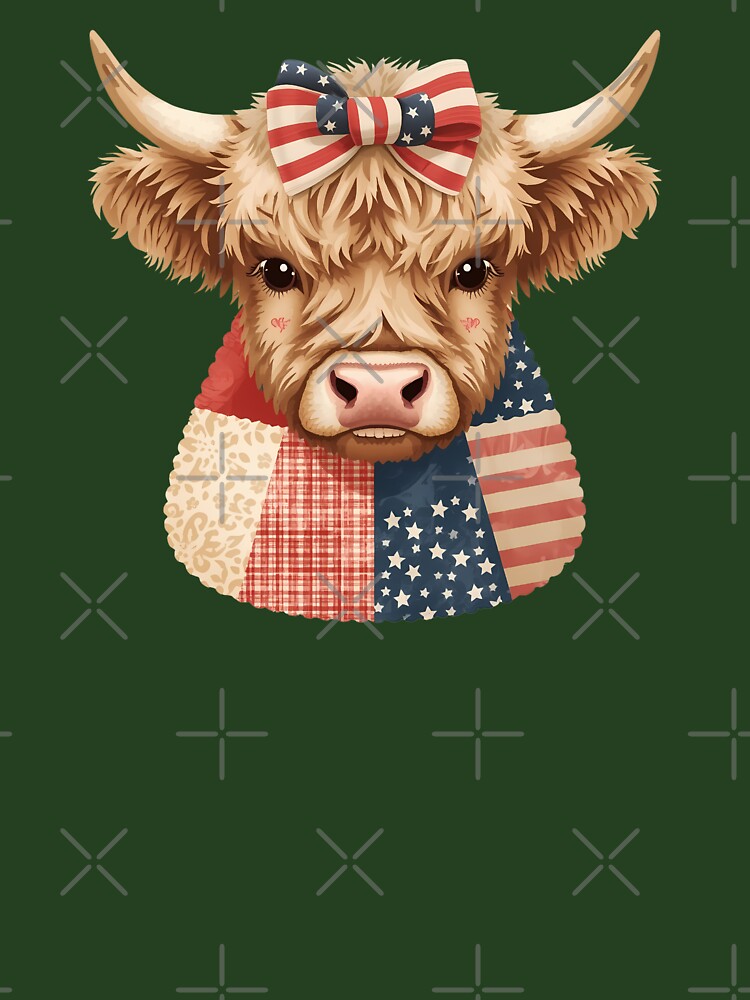 Highland Cow Patchwork Patriotic America 250 July 4th by VectorJoy