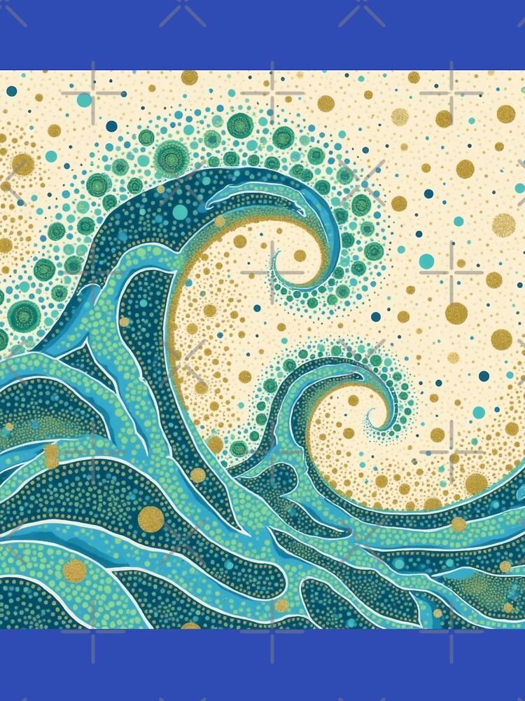 Aboriginal Inspired Dot Art - Big Ocean Teal Waves by GrinGalore