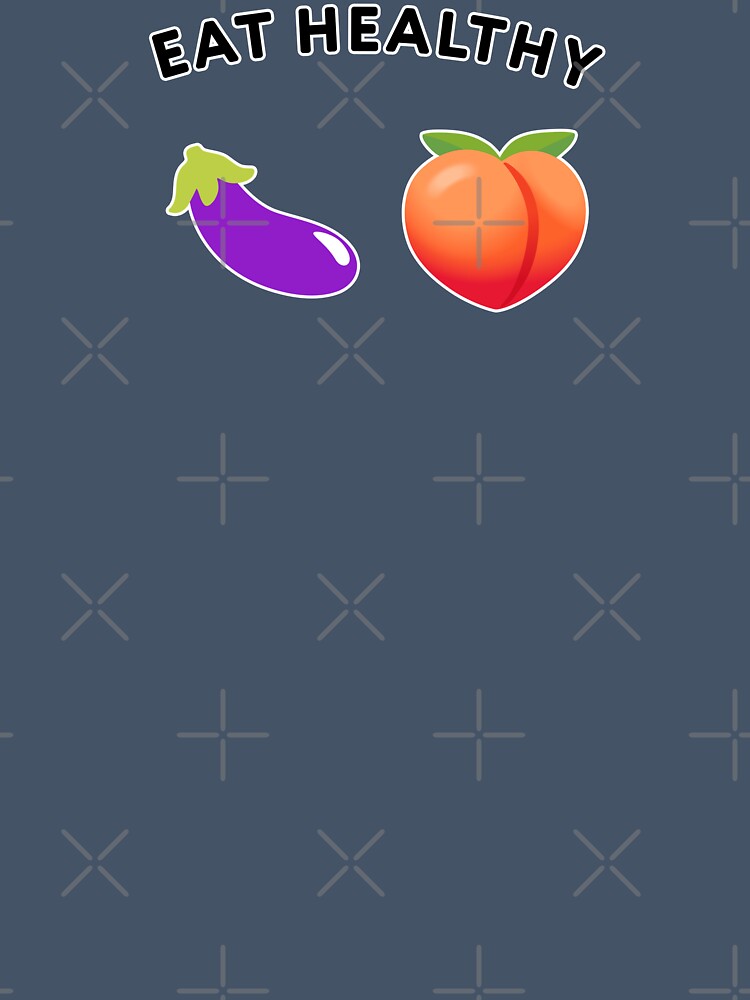 Eat Healthy Cartoon eggplant and peach emoji icon. Funny symbolic representation of male and female sexual organs. by donzadesign
