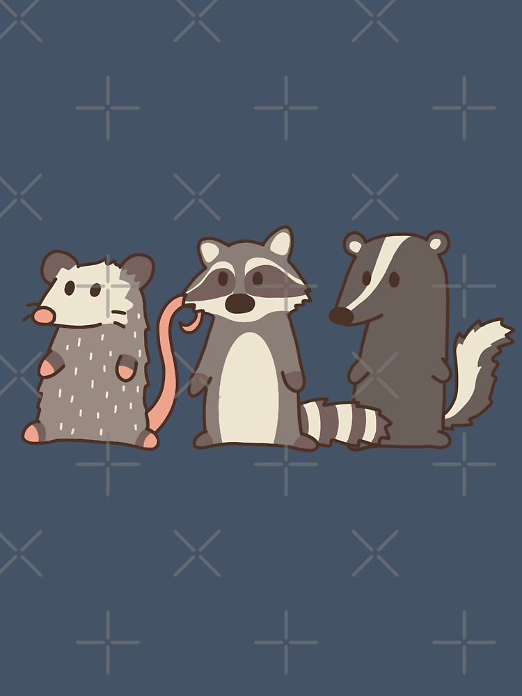 raccoon, opossum & skunk woodland friends by Claudia McQuilkin