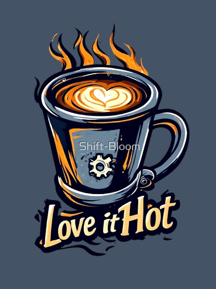 Love It Hot Coffee Logo | Mechanical Steam Gears Flame Cup Barista Design 03 by Shift-Bloom
