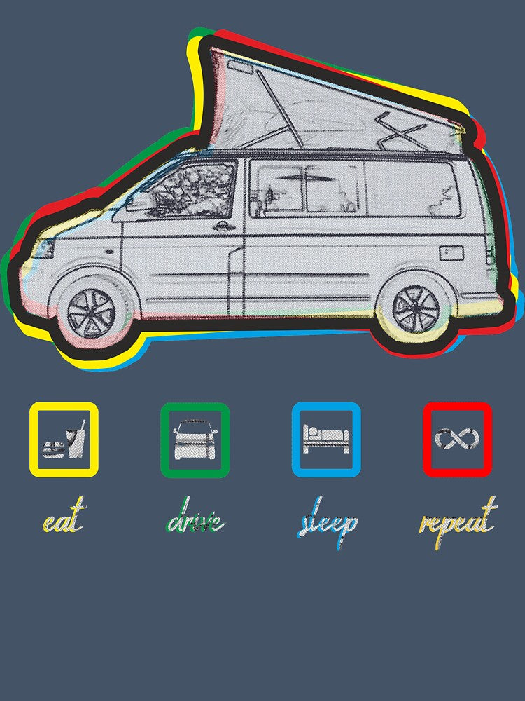 Eat, drive, sleep, repeat. Vintage vanlife lifestyle van T5 kids by 3coma14
