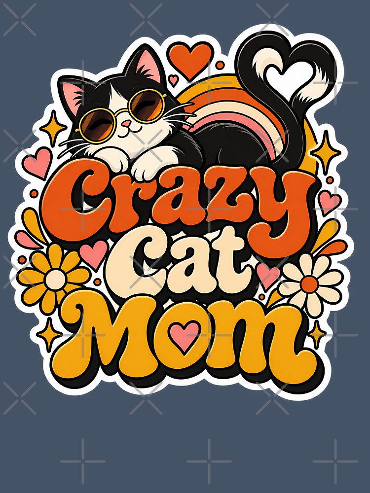 Retro Crazy Cat Mom 70s Aesthetic by Stickers Hub HUB