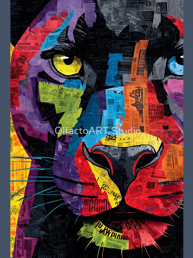 Protect the Panthers - Striking Collage Artwork with Colorful Fragments and Energy by OlfactoART Studio