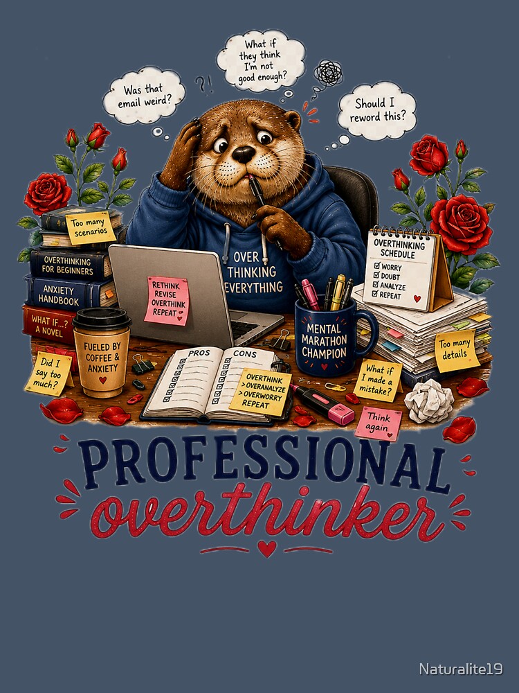 Professional Overthinker – Cute Otter Anxiety Humor Illustration by Naturalite19