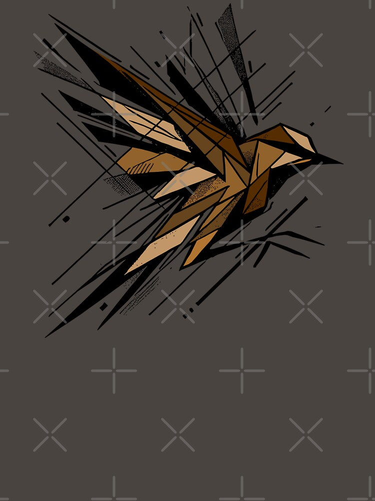 Flying Swift Bird, Abstract Geometric Shape Feathers, Brown Neutral Color Bird by PrimitiveTees