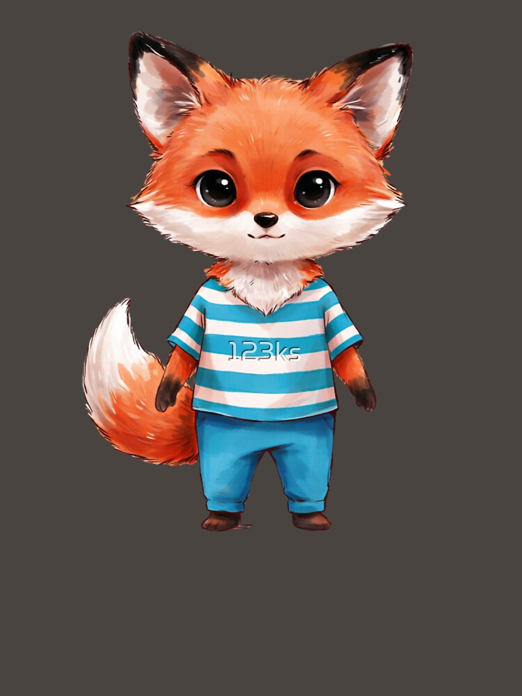 fox wearing horizontally striped bright blue crew neck shirt and solid blue pants by 123ks