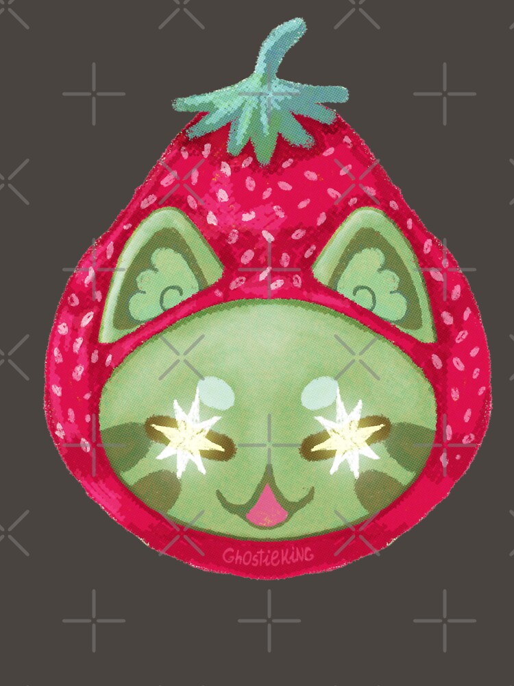 Strawberry Matcha Cat Art Print | Kawaii Fruit Cat Illustration | Green Cat Wall Art by ghostieking