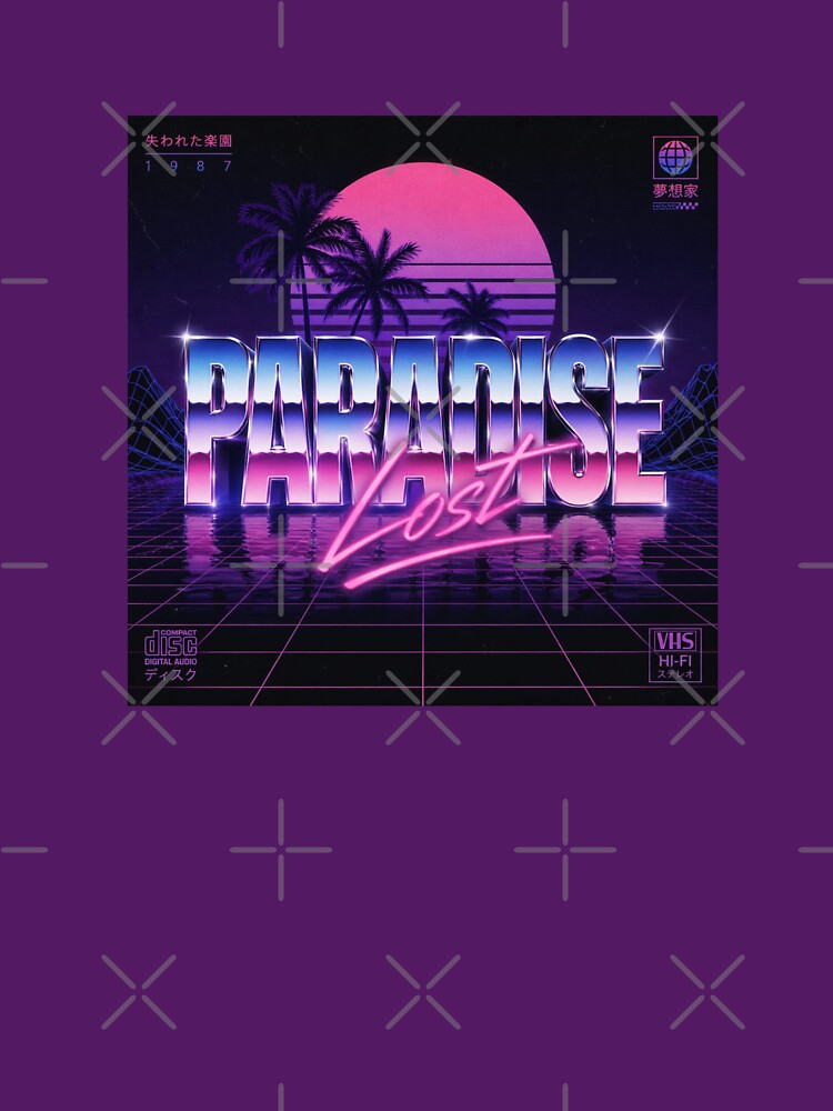 Vaporwave Paradise Lost Neon Retro Aesthetic 80s Synthwave Sunset Chrome Text Design by Sanika arts