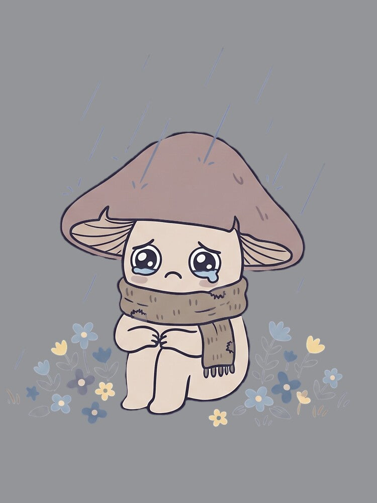 Sad Mushroom in the Rain — Indie Aesthetic Art by Vibz4All