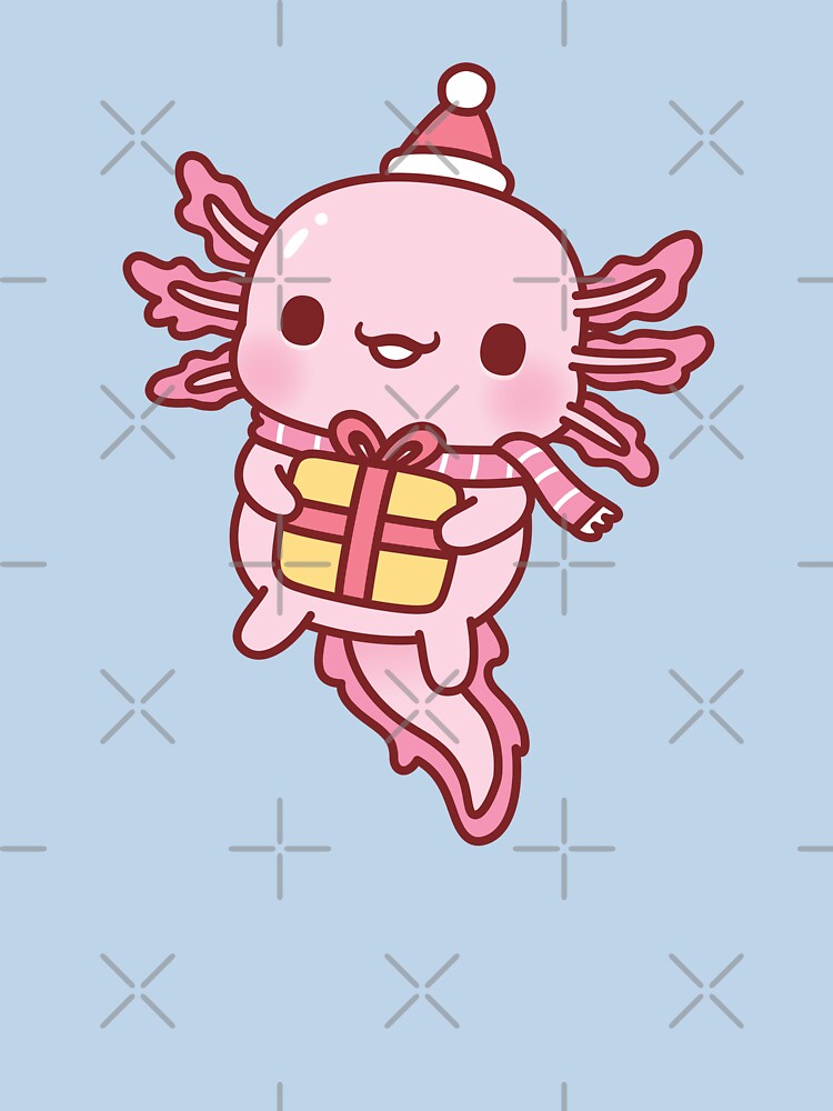 Cute Axolotl With Christmas Santa Hat Scarf And Present by rustydoodle