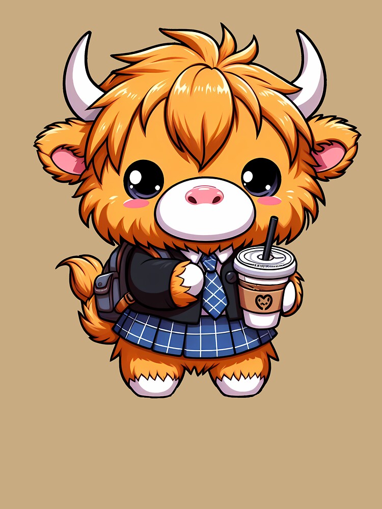 Fluffy Baby Highland Cow Drink Coffee by Funny Vintage Stickers And T-Shirts