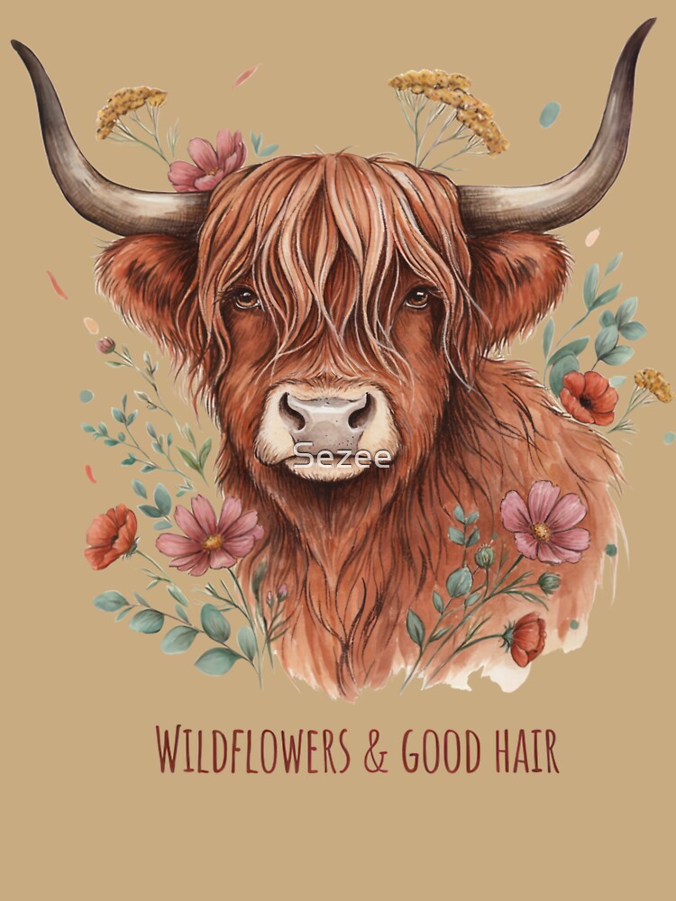 Wildflowers & Good Hair Highland Cow by Sezee