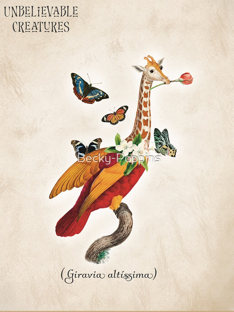 Giravia Altíssima | Surreal Bird Giraffe Hybrid Collage Creature by Becky-Poppins