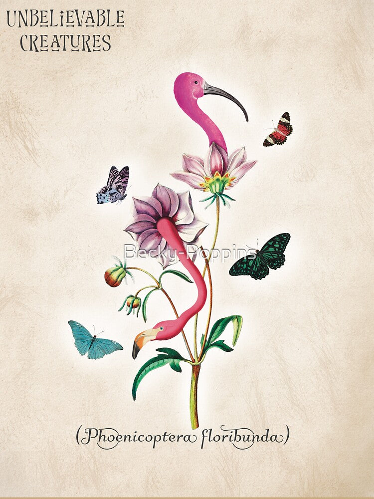 Phoenicoptera Floribunda | Flamingo Floral Surreal Collage Creature by Becky-Poppins