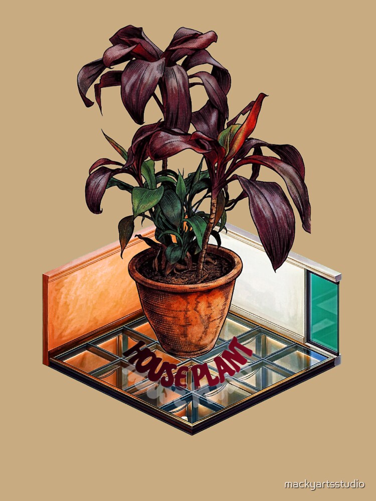Retro Houseplant – Burgundy & Glass Isometric Aesthetic by mackyartsstudio
