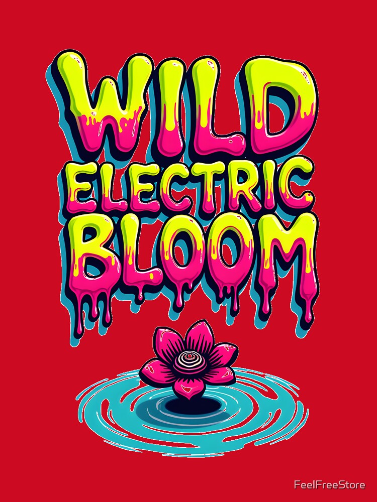 Wild Electric Bloom Neon Drip Typography Graphic | Psychedelic Flower Streetwear Design by FeelFreeStore