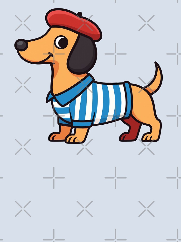 Cute French Dachshund in Beret by Myra365Art