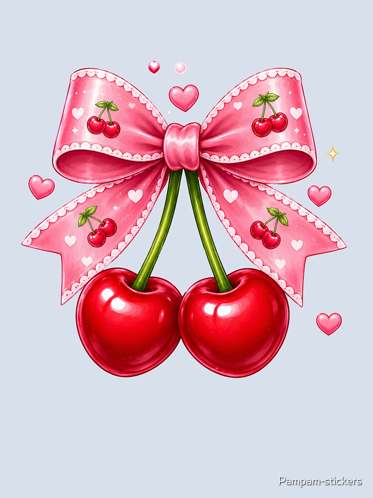 Kawaii Cherry Bow Cute Coquette by Pampam-stickers