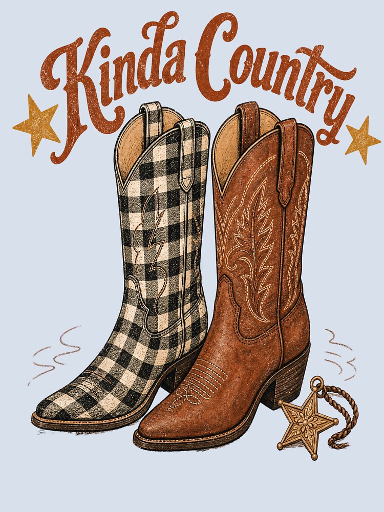 Kinda Country Western Boots T-Shirt, Unisex Country Aesthetic Tee by Dbm Teeverse