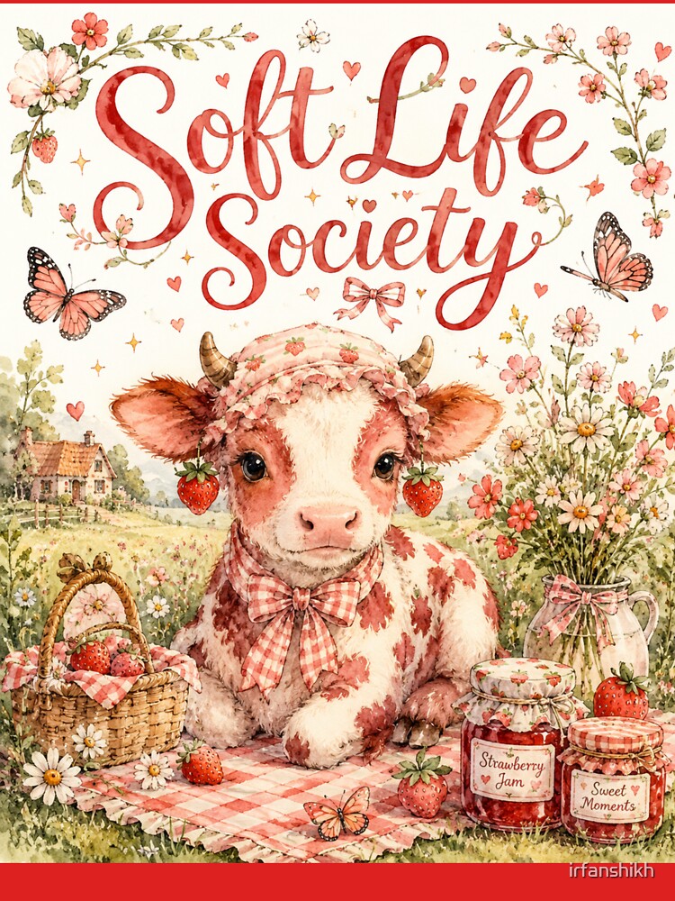 Soft Life Society Strawberry Cow Sticker by irfanshikh