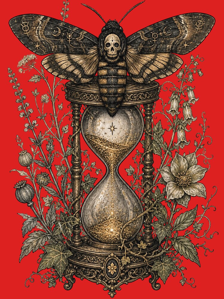 Vintage Mystical Hawkmoth & Hourglass - Dark Academia Celestial Art by Horizon Prime