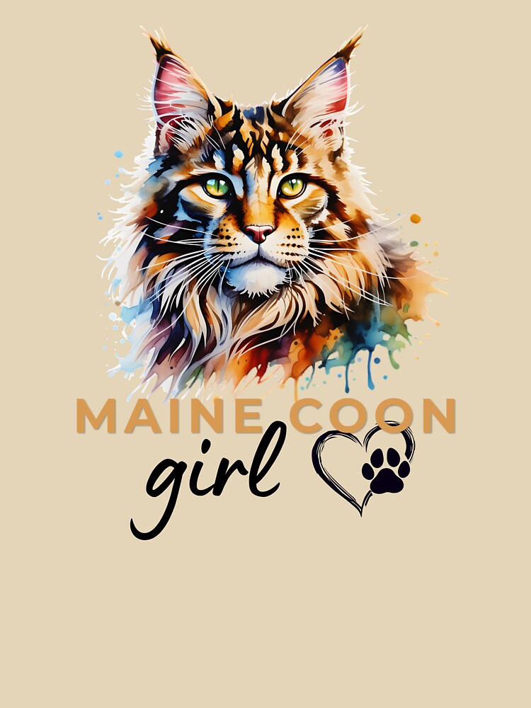 Maine Coon Girl Watercolor Design – Colorful Fluffy Cat Lover Gift for Maine Coon Owners by ArcticFoxStudio