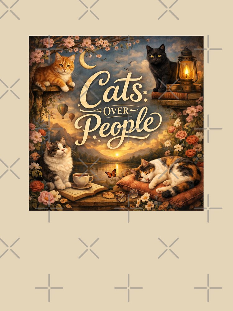 Cats Over People Aesthetic Cat Lover Design | Cute Vintage Cat Art by Sanika arts