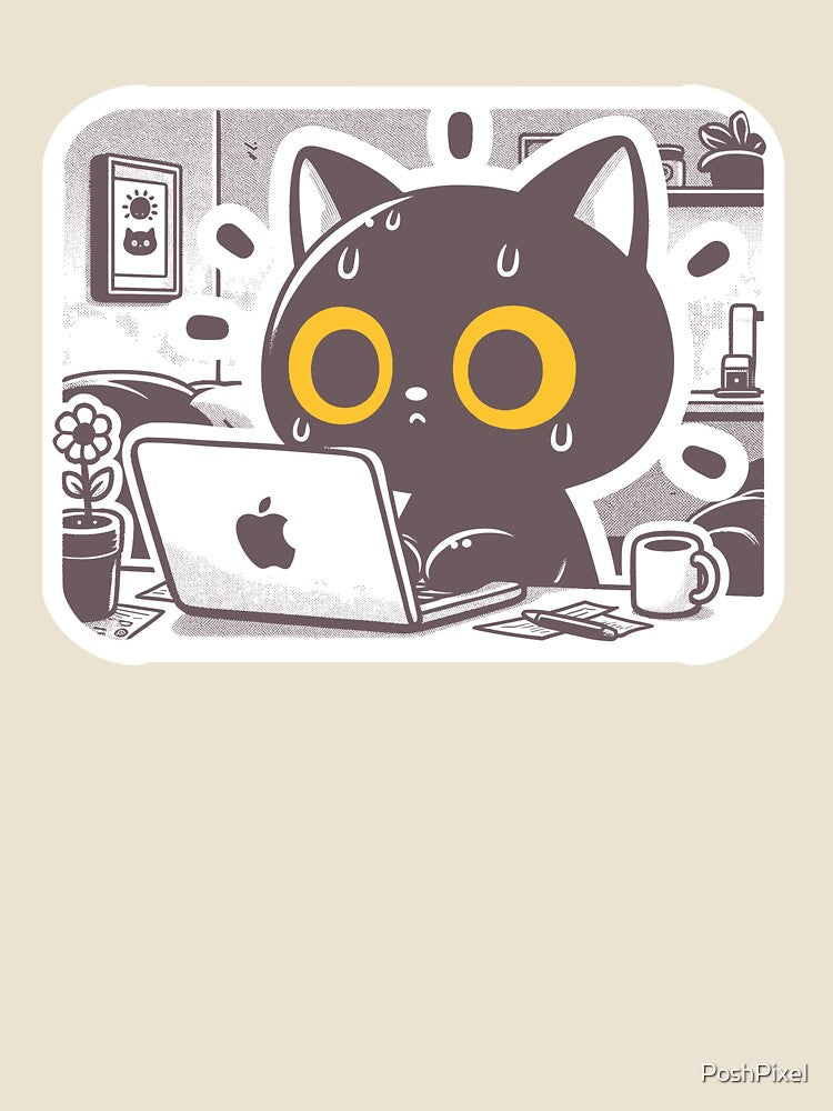 Stressed Black Cat at Work - UX Designer | Product Designer | UI Designer Stickers by PoshPixel