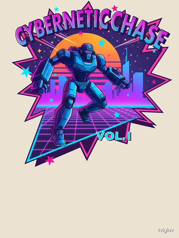 Cybernetic Chase – Retro Synthwave Robot Design by tviyluv
