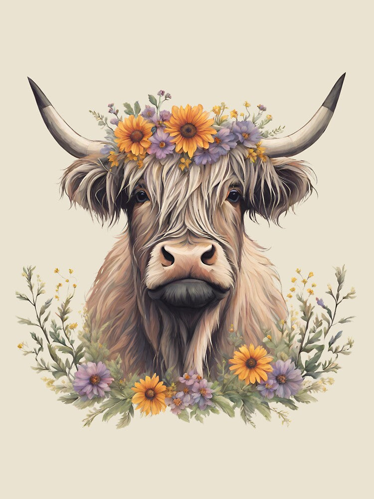 Flower Crown Highland Cow by ColourCove