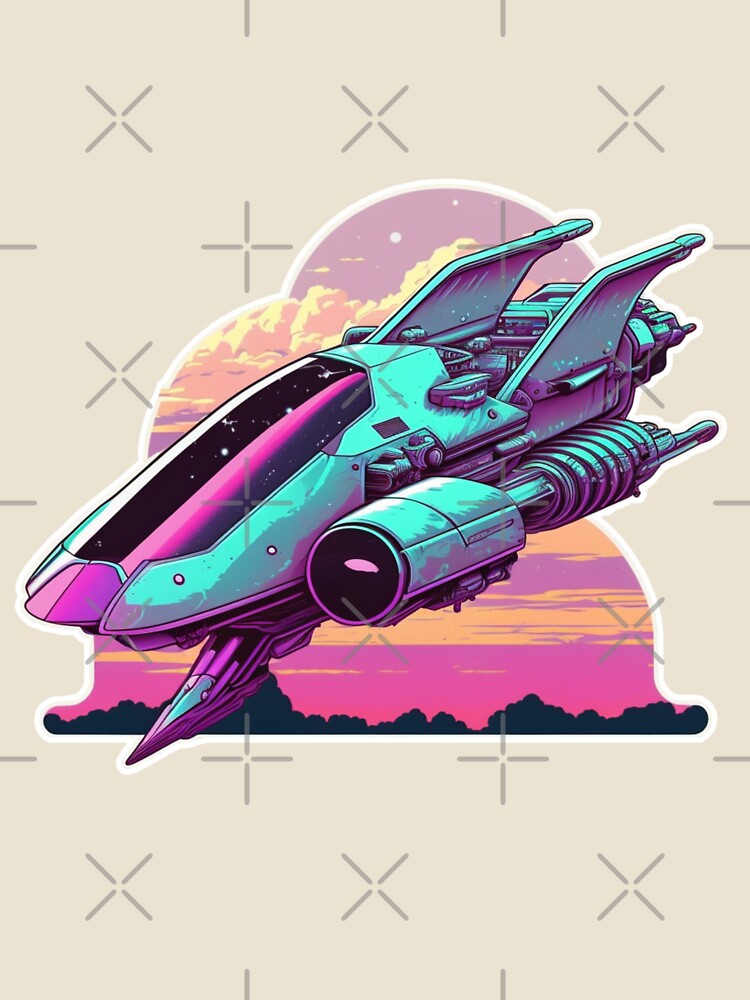 Futuristic Spacecraft Vaporwave Aesthetic Cyberpunk Airship Sticker by mintflavor