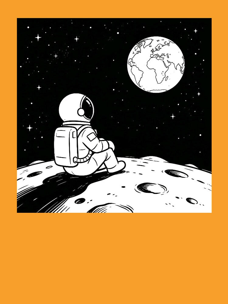 Astronaut Sitting on Moon Looking at Earth - Space Art Design by TeyArtWork