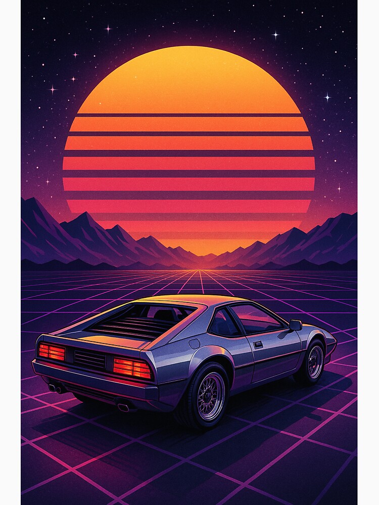 Retro Future Drive – Vaporwave Sunset Car Art by A Wayward Birds Production