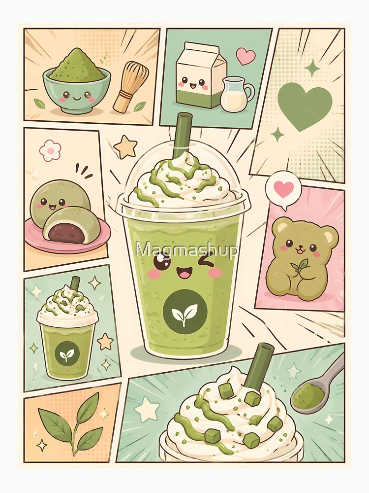 Kawaii Matcha Frappe Pop Panels Cute Green Tea Design by Magmashup